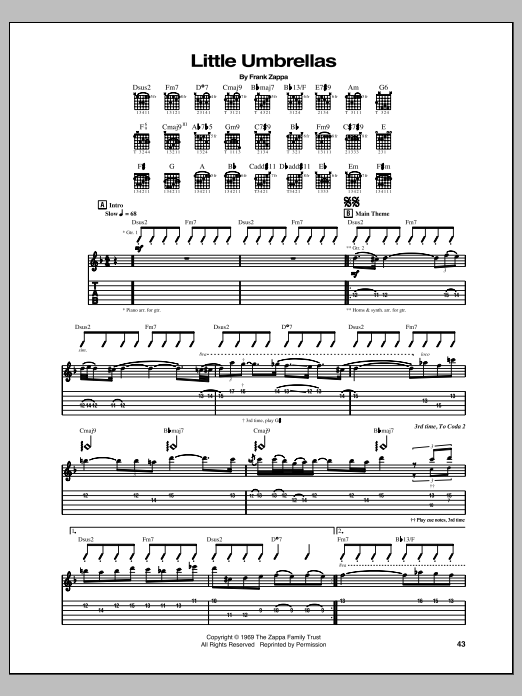 Frank Zappa Little Umbrellas sheet music notes and chords arranged for Guitar Tab