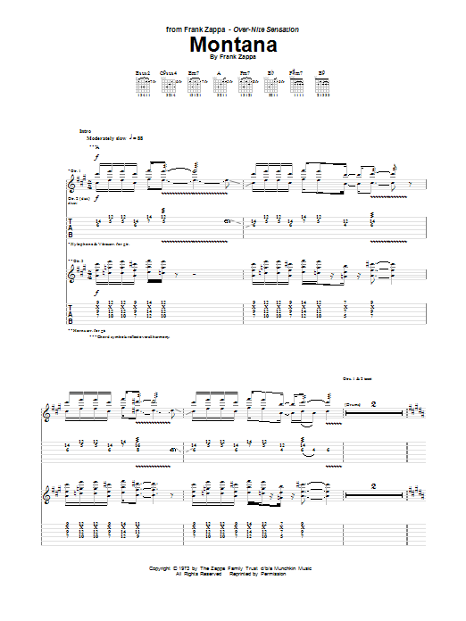 Frank Zappa Montana sheet music notes and chords arranged for Guitar Tab