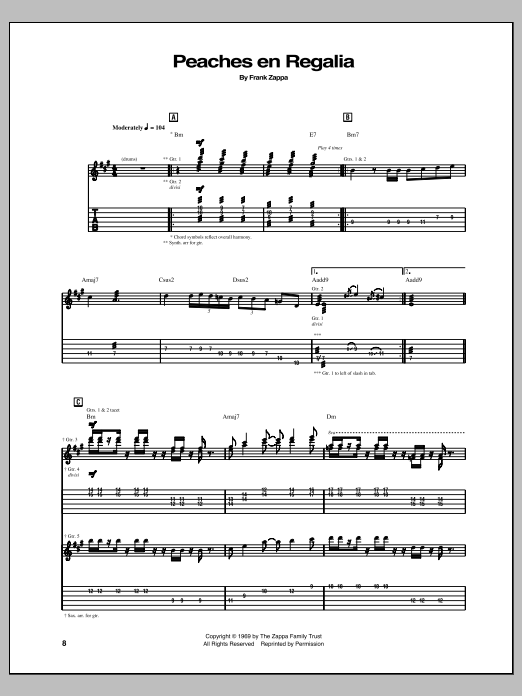 Frank Zappa Peaches En Regalia sheet music notes and chords arranged for Piano Solo