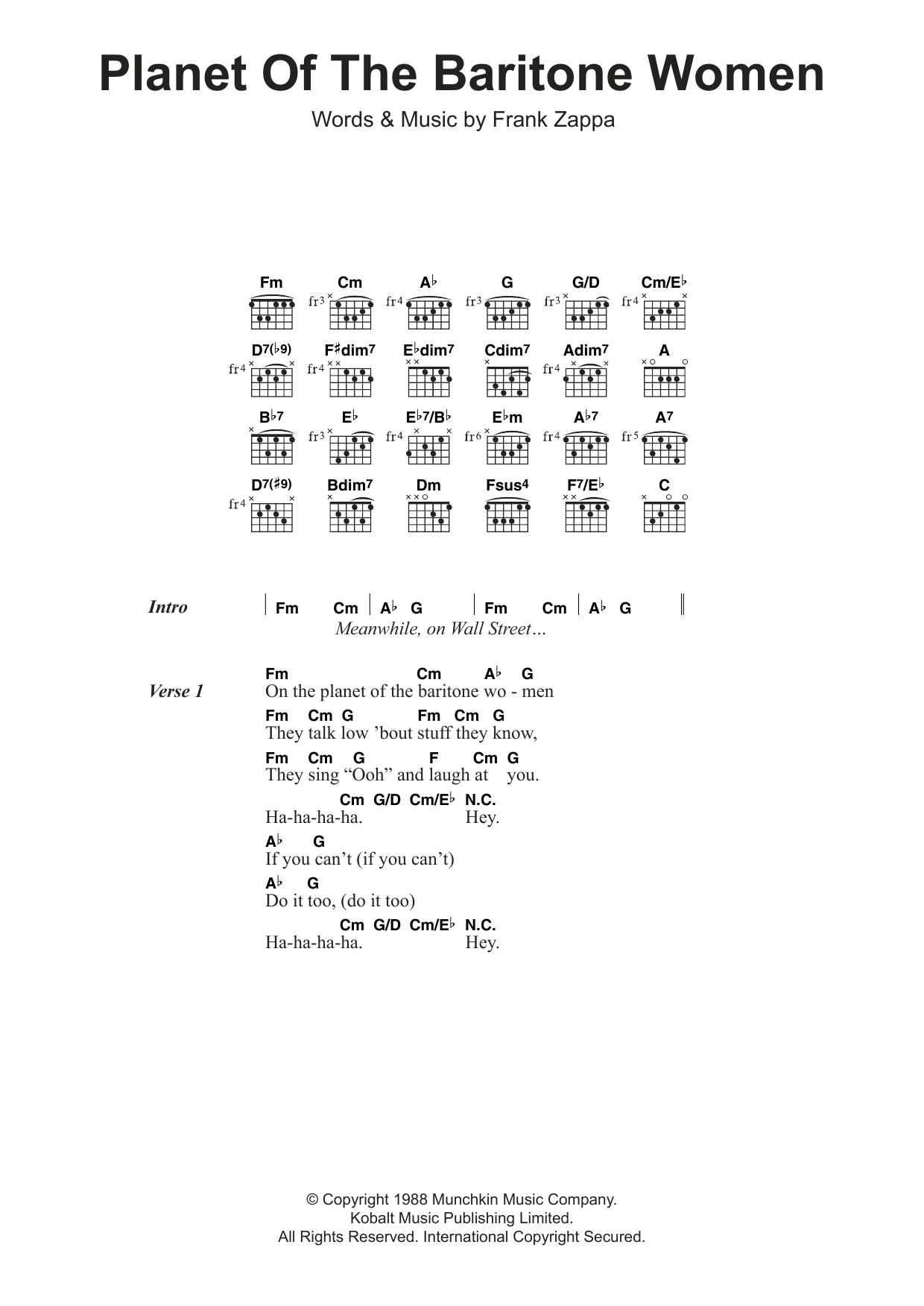 Frank Zappa Planet Of The Baritone Women sheet music notes and chords arranged for Guitar Chords/Lyrics
