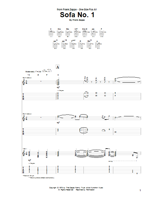 Frank Zappa Sofa No. 1 sheet music notes and chords arranged for Guitar Tab