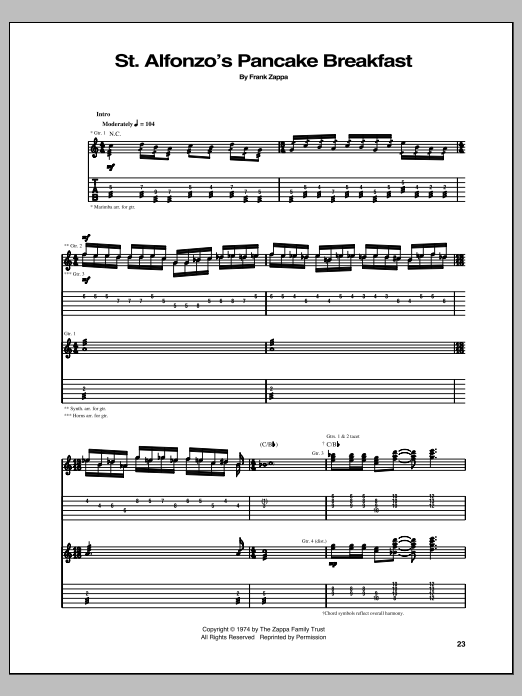 Frank Zappa St. Alfonzo's Pancake Breakfast sheet music notes and chords arranged for Guitar Tab