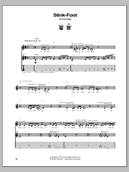 Frank Zappa Stink-Foot sheet music notes and chords arranged for Guitar Tab