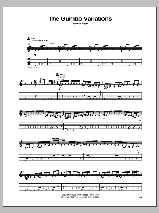 Frank Zappa The Gumbo Variations sheet music notes and chords arranged for Guitar Tab