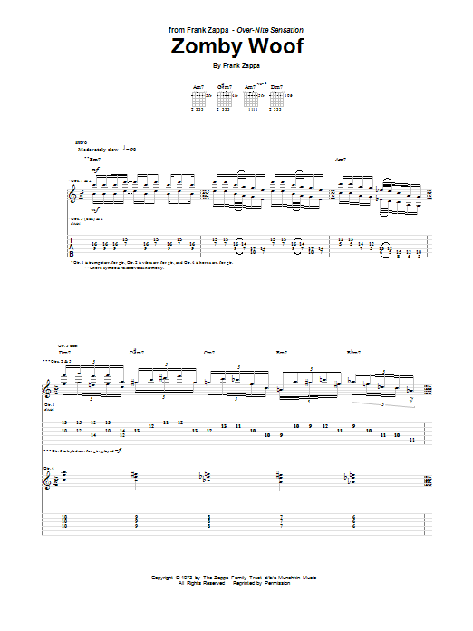 Frank Zappa Zomby Woof sheet music notes and chords arranged for Guitar Tab