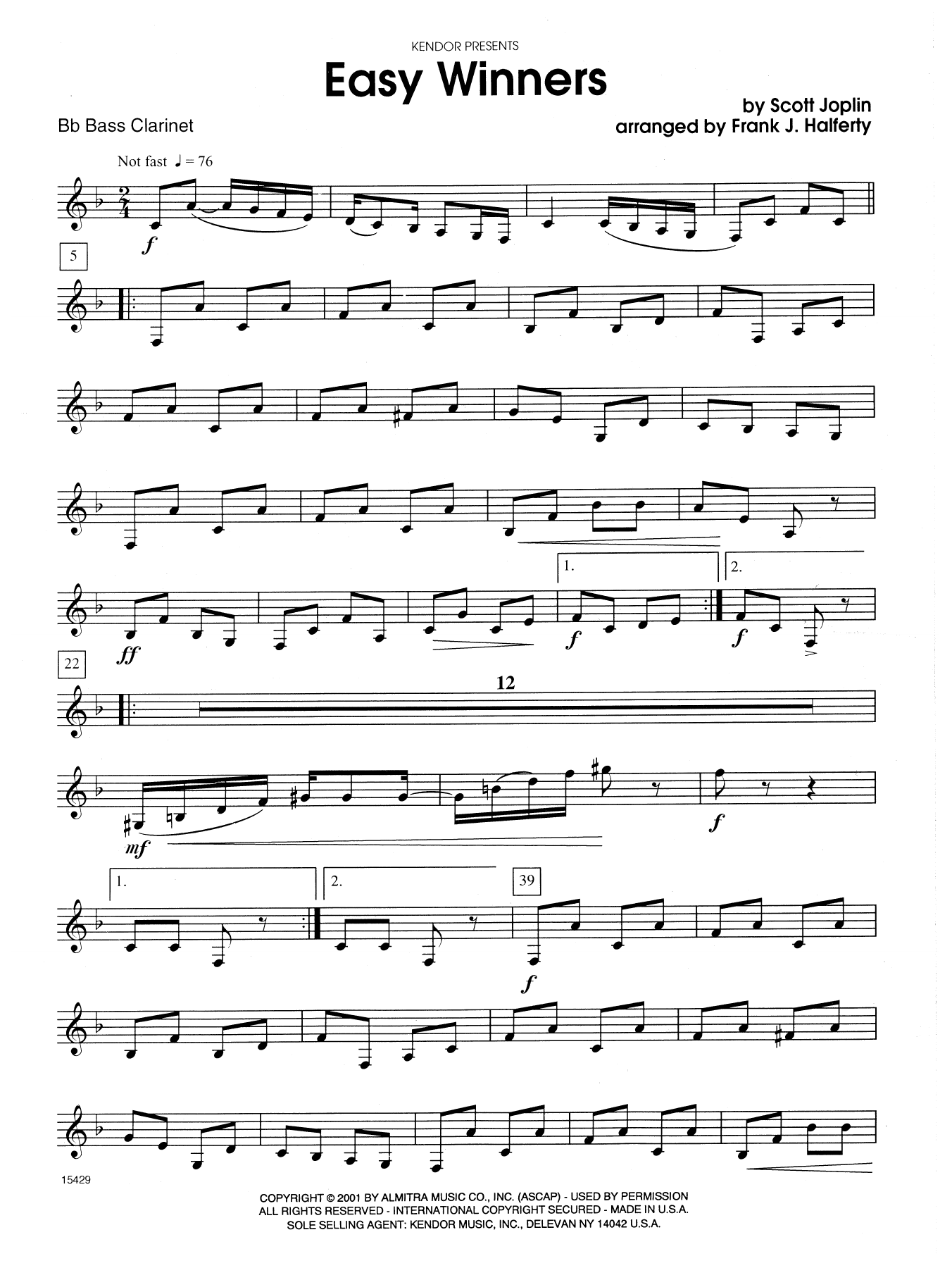 Frank J. Halferty Easy Winners - Bb Bass Clarinet sheet music notes and chords. Download Printable PDF.