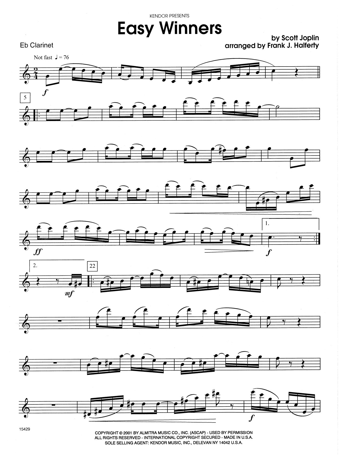 Frank J. Halferty Easy Winners - Eb Clarinet sheet music notes and chords. Download Printable PDF.