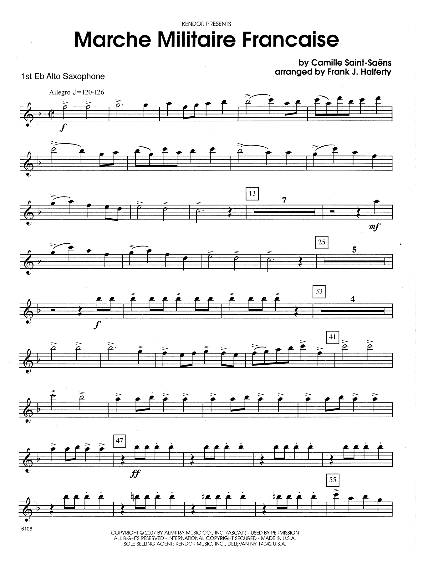 Frank J. Halferty Marche Militaire Francaise - 1st Eb Alto Saxophone sheet music notes and chords. Download Printable PDF.