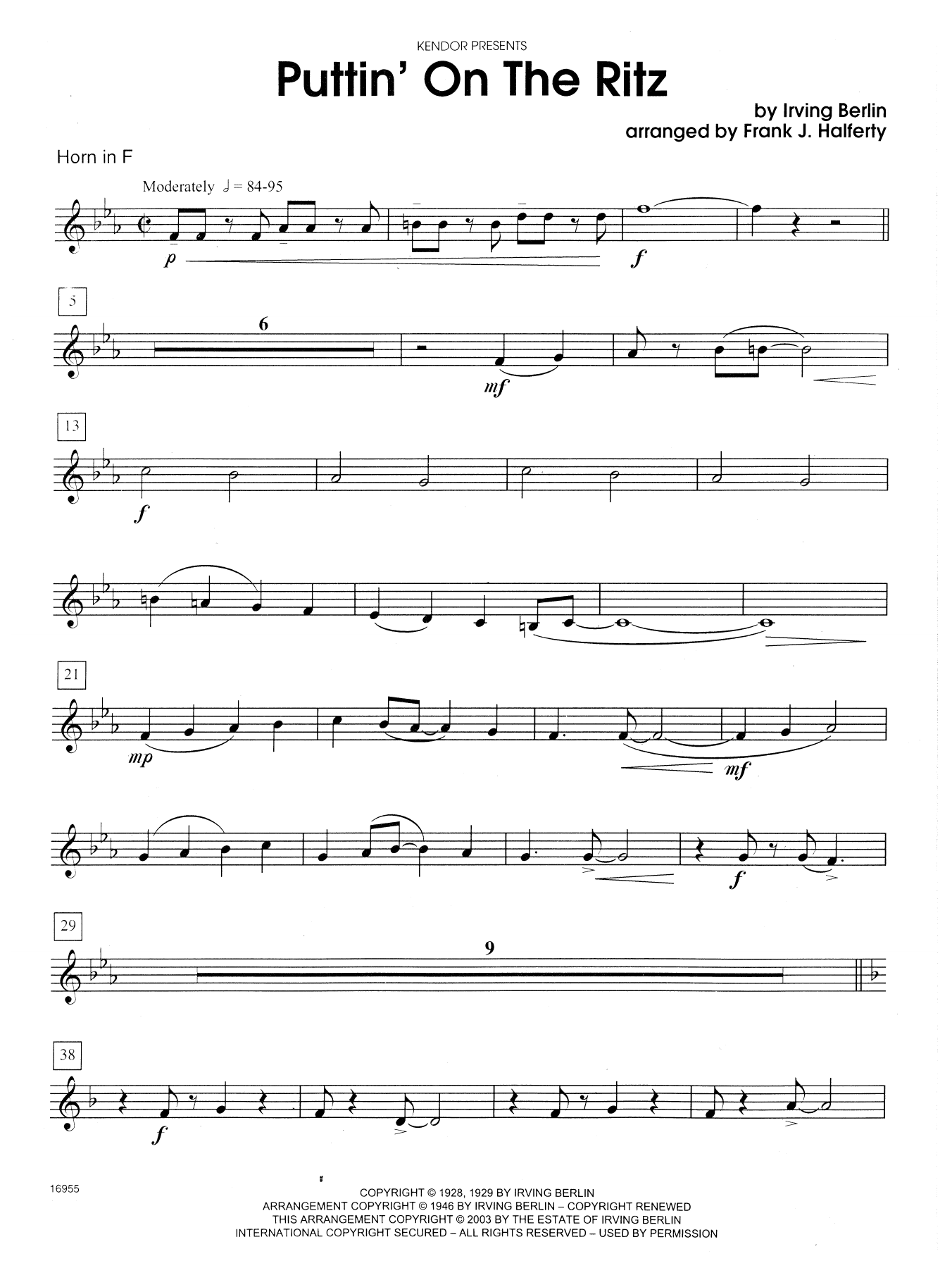 Frank J. Halferty Puttin' on the Ritz - Horn in F sheet music notes and chords. Download Printable PDF.