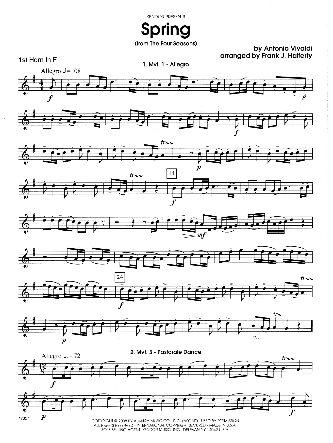 Frank J. Halferty Spring (from The Four Seasons) - 1st Horn in F sheet music notes and chords. Download Printable PDF.