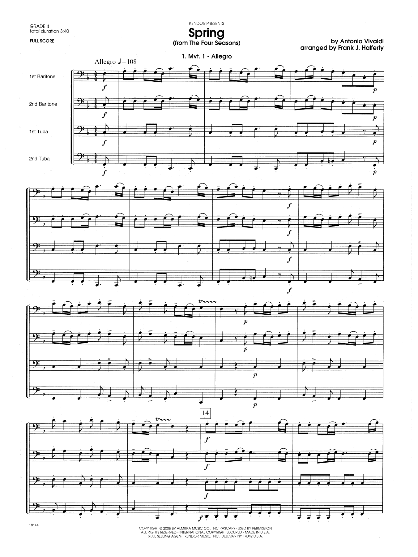 Frank J. Halferty Spring (from The Four Seasons) - Full Score sheet music notes and chords. Download Printable PDF.