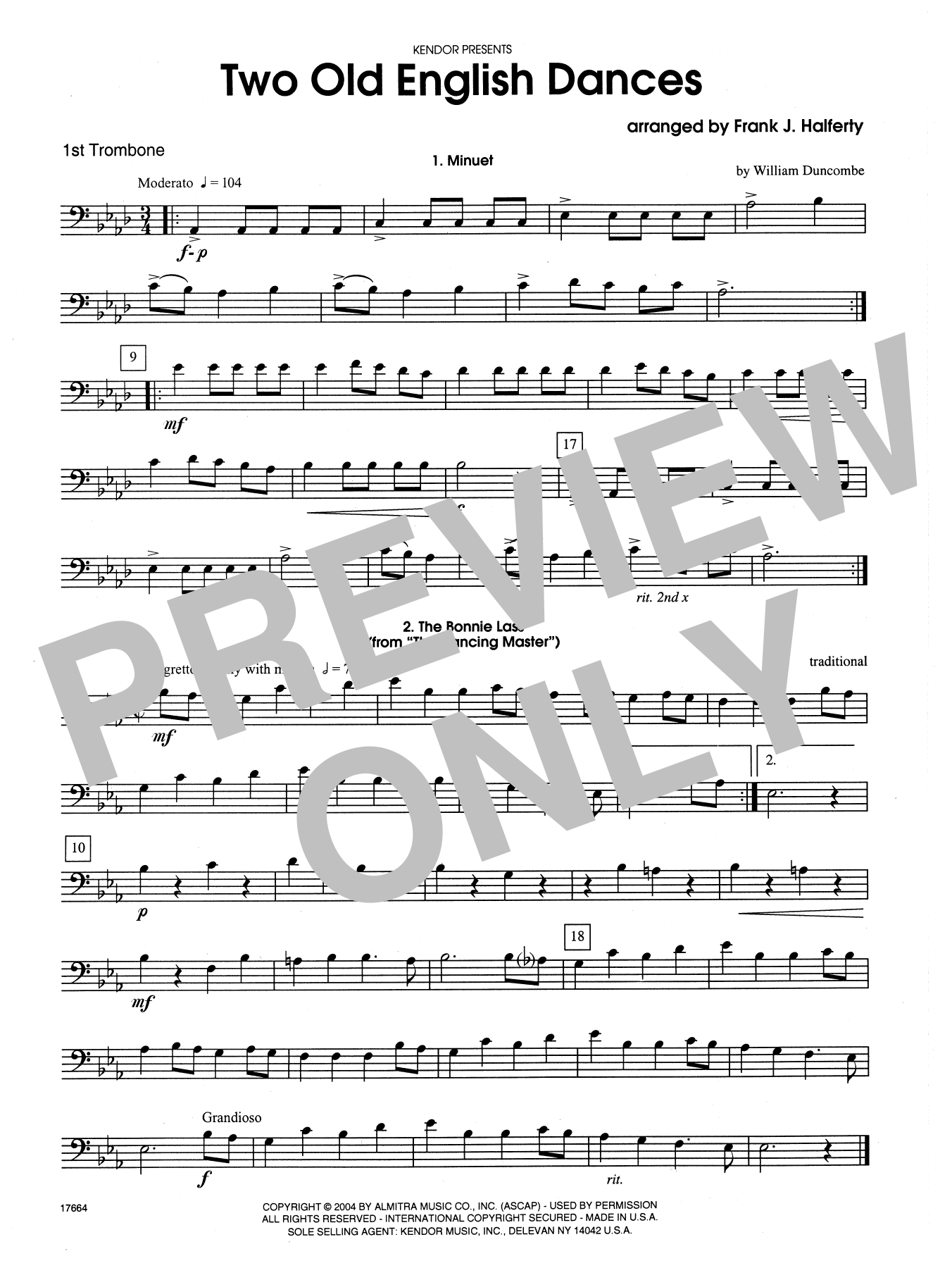Frank J. Halferty Two Old English Dances - 1st Trombone sheet music notes and chords. Download Printable PDF.