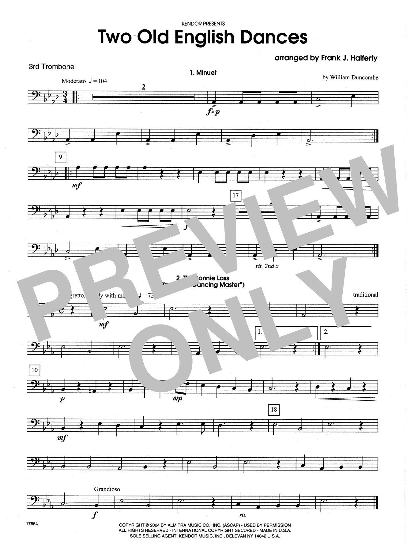 Frank J. Halferty Two Old English Dances - 3rd Trombone sheet music notes and chords. Download Printable PDF.