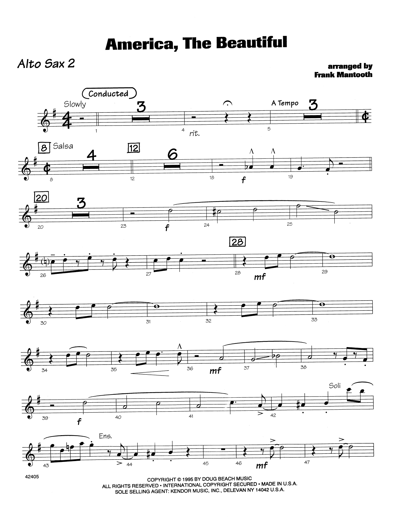 Frank Mantooth America, the Beautiful - 2nd Eb Alto Saxophone sheet music notes and chords arranged for Jazz Ensemble