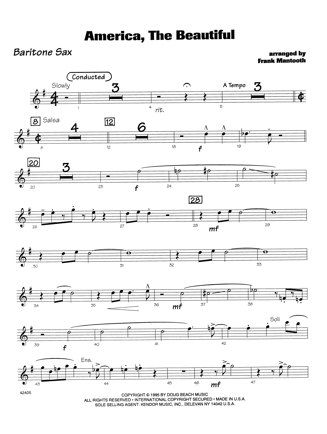 Frank Mantooth America, the Beautiful - Eb Baritone Saxophone sheet music notes and chords arranged for Jazz Ensemble