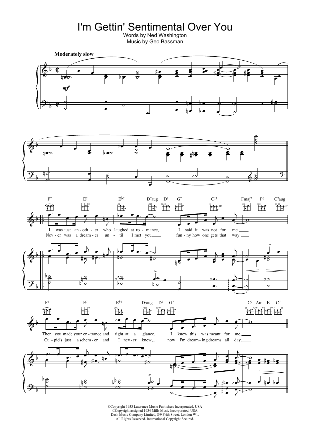 Frank Sinatra I'm Gettin' Sentimental Over You sheet music notes and chords. Download Printable PDF.