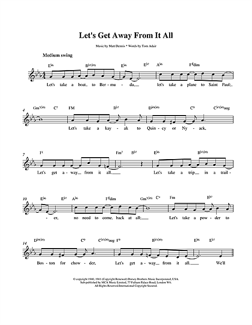 Frank Sinatra Let's Get Away From It All sheet music notes and chords. Download Printable PDF.
