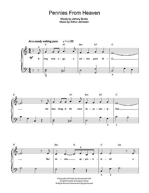 Frank Sinatra Pennies From Heaven sheet music notes and chords arranged for Easy Piano