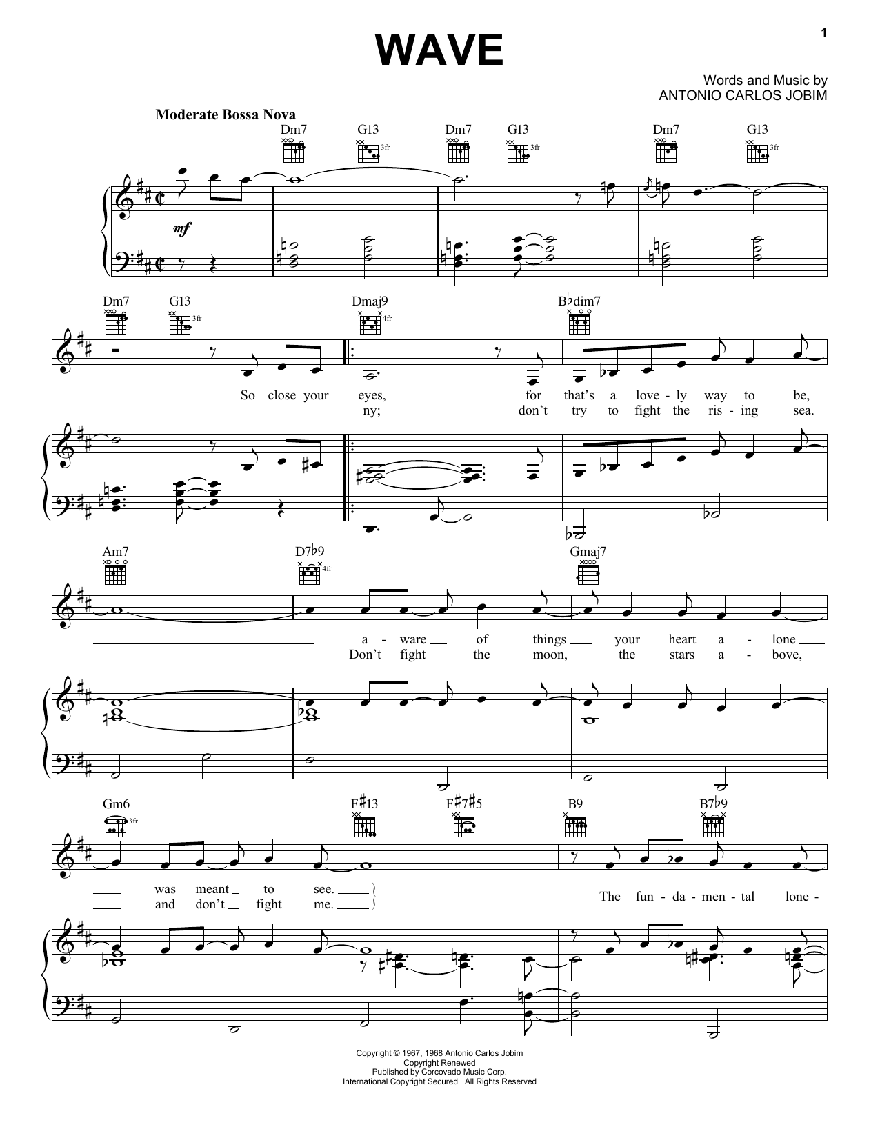 Frank Sinatra Wave sheet music notes and chords arranged for Piano, Vocal & Guitar Chords (Right-Hand Melody)