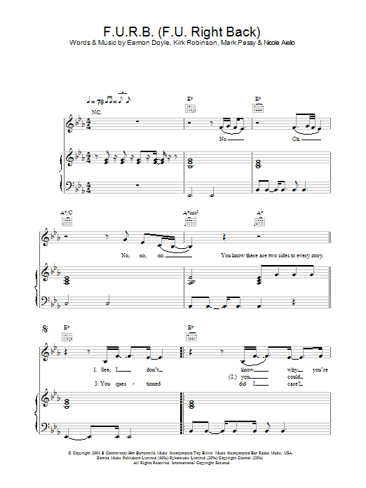 Frankee F.U.R.B. (F.U. Right Back) sheet music notes and chords arranged for Piano, Vocal & Guitar Chords