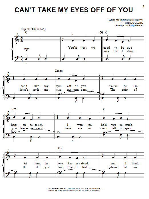 Frankie Valli & The Four Seasons Can't Take My Eyes Off Of You (from Jersey Boys) (arr. Phillip Keveren) sheet music notes and chords arranged for Easy Piano