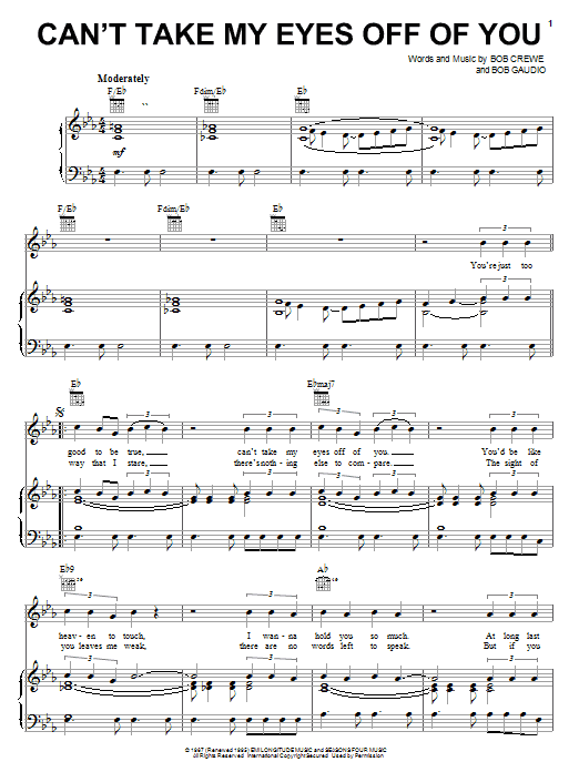 Frankie Valli & The Four Seasons Can't Take My Eyes Off Of You (from Jersey Boys) sheet music notes and chords arranged for Easy Piano