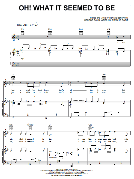 Frankie Carle Oh! What It Seemed To Be sheet music notes and chords arranged for Piano, Vocal & Guitar Chords (Right-Hand Melody)