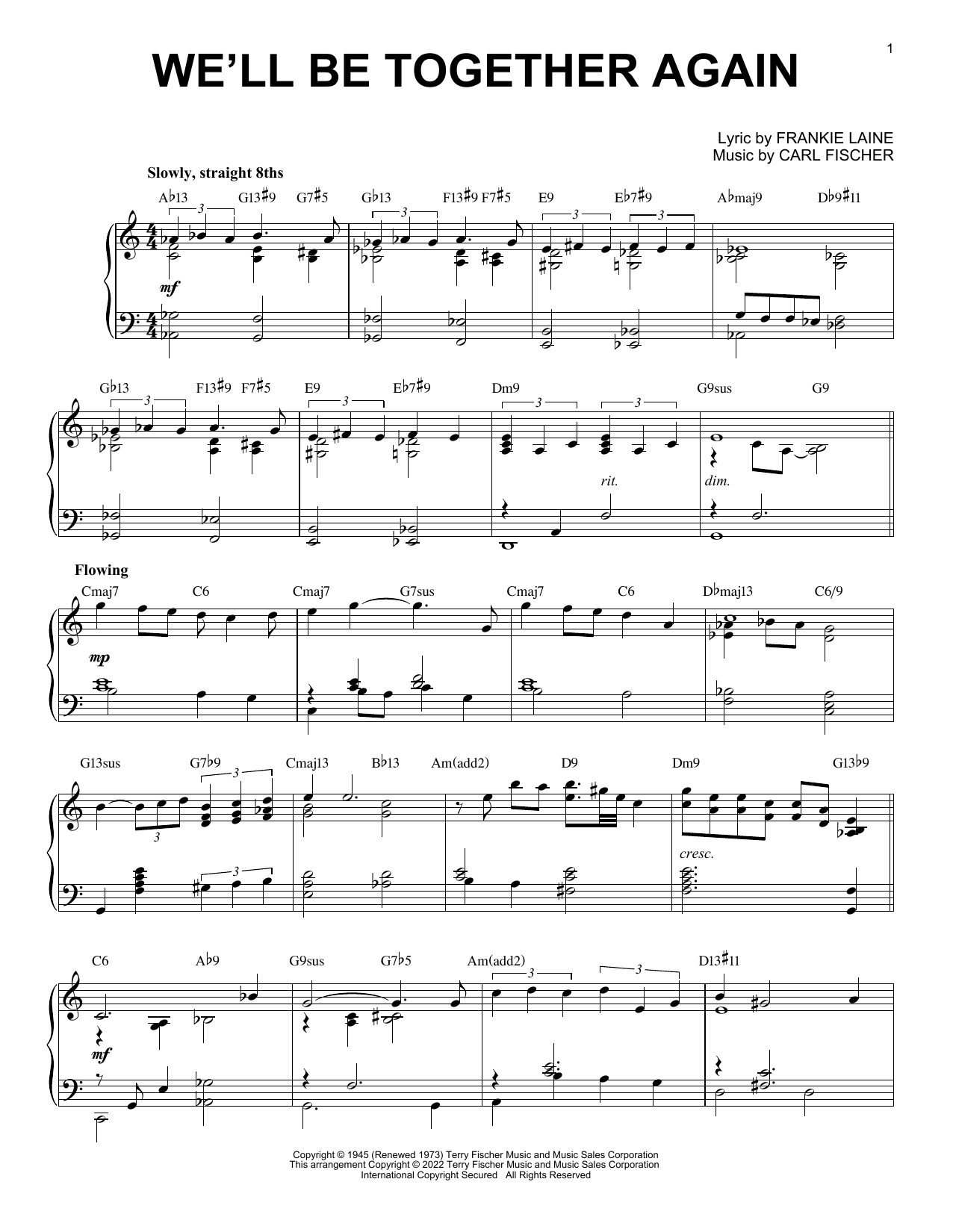 Frankie Laine We'll Be Together Again [Jazz version] (arr. Brent Edstrom) sheet music notes and chords arranged for Piano Solo