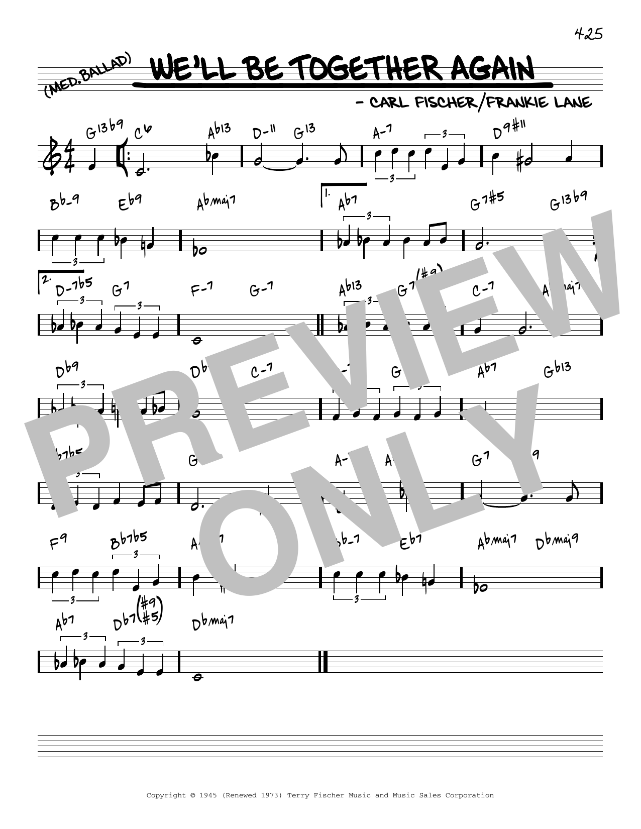 Frankie Laine We'll Be Together Again [Reharmonized version] (arr. Jack Grassel) sheet music notes and chords arranged for Real Book – Melody & Chords