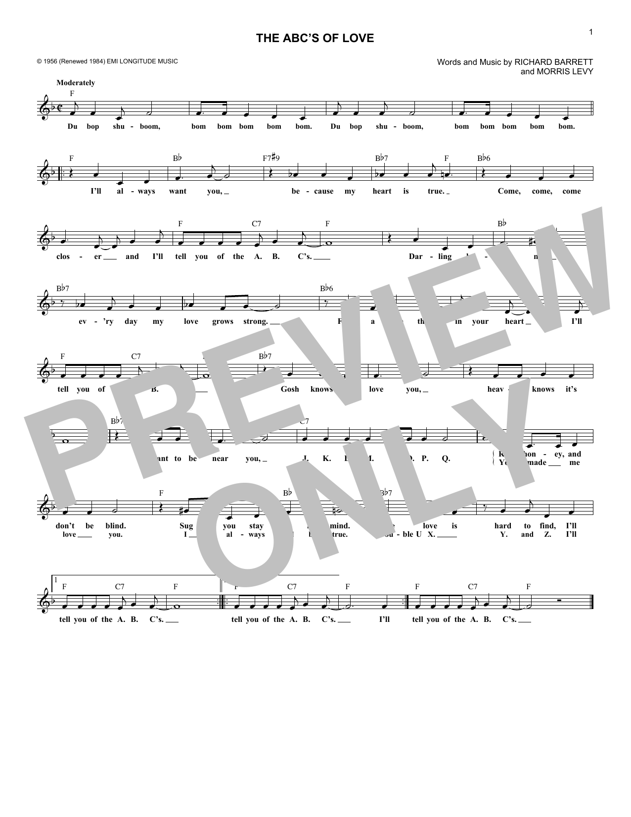 Frankie Lyman & The Teenagers The ABC's Of Love sheet music notes and chords arranged for Lead Sheet / Fake Book