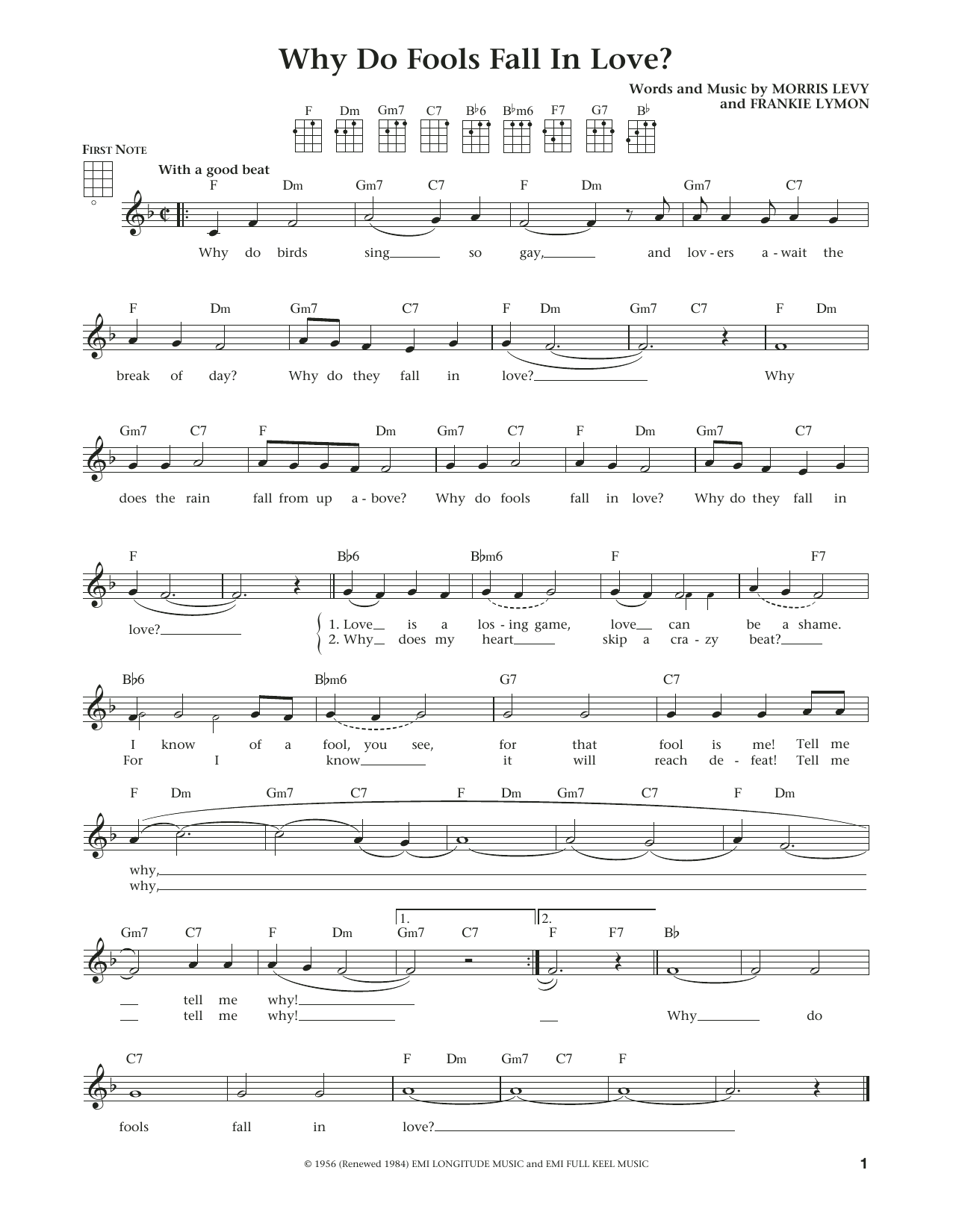 Frankie Lymon & The Teenagers Why Do Fools Fall In Love (from The Daily Ukulele) (arr. Liz and Jim Beloff) sheet music notes and chords arranged for Ukulele