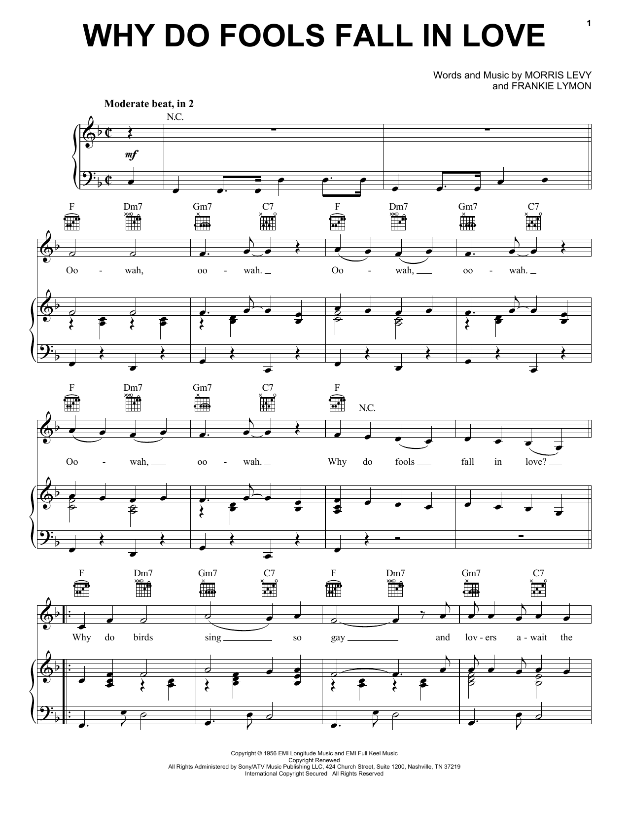 Frankie Lymon & The Teenagers Why Do Fools Fall In Love sheet music notes and chords arranged for Piano, Vocal & Guitar Chords (Right-Hand Melody)
