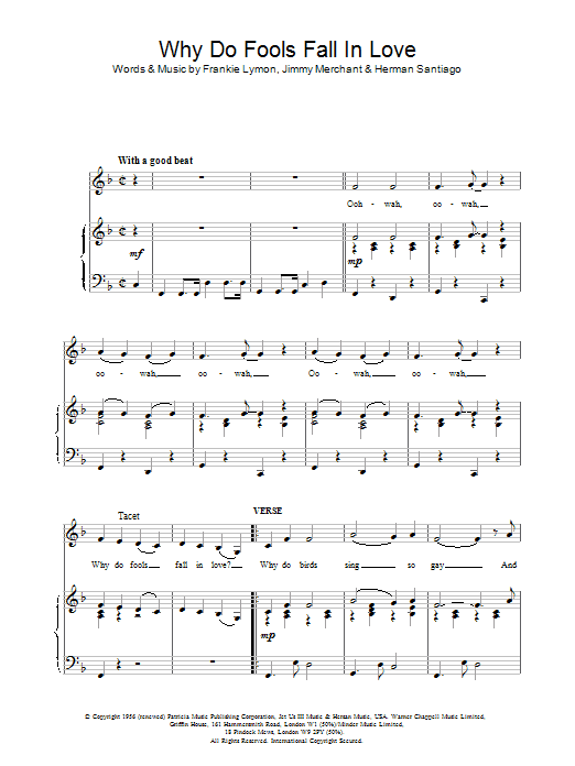 Frankie Lymon Why Do Fools Fall In Love sheet music notes and chords arranged for Piano, Vocal & Guitar Chords