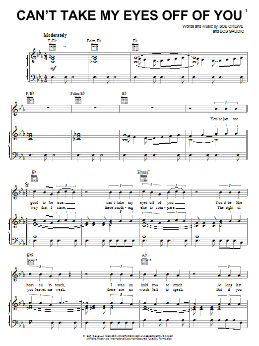 Frankie Valli & The Four Seasons Can't Take My Eyes Off Of You (from Jersey Boys) sheet music notes and chords arranged for Flute Solo