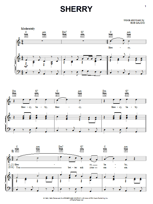Frankie Valli & The Four Seasons Sherry sheet music notes and chords arranged for Guitar Chords/Lyrics