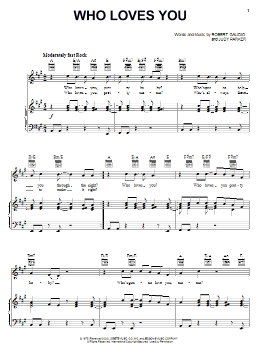 Frankie Valli & The Four Seasons Who Loves You sheet music notes and chords arranged for Piano, Vocal & Guitar Chords (Right-Hand Melody)