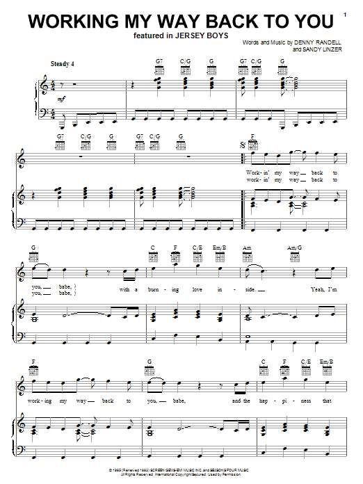Frankie Valli & The Four Seasons Working My Way Back To You sheet music notes and chords arranged for Guitar Chords/Lyrics
