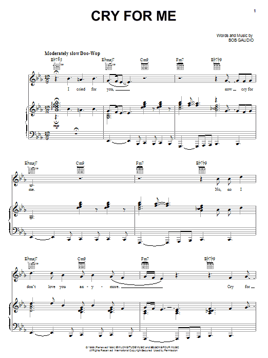 Frankie Valli Cry For Me sheet music notes and chords arranged for Piano, Vocal & Guitar Chords (Right-Hand Melody)