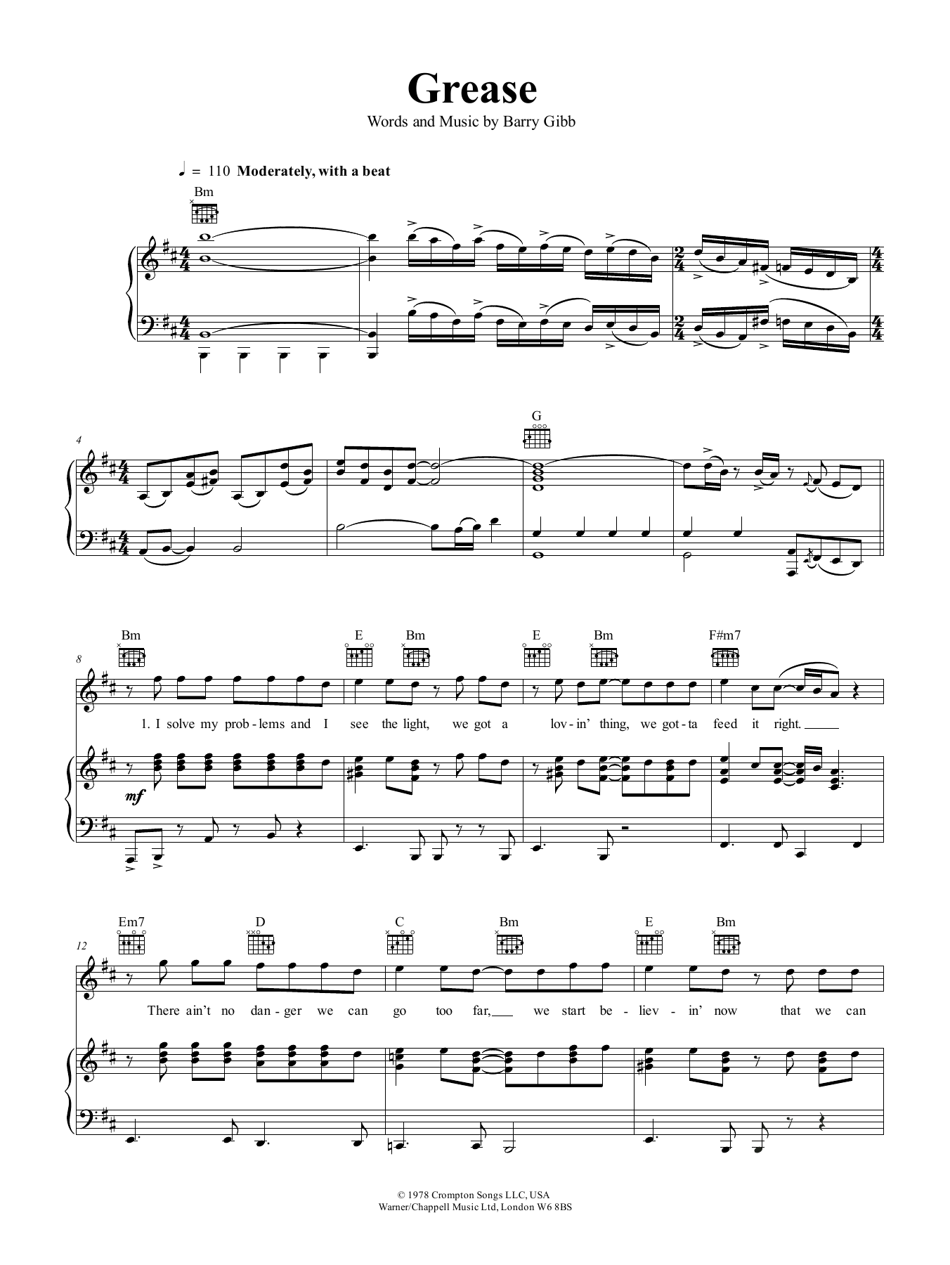 Frankie Valli Grease sheet music notes and chords arranged for Easy Piano