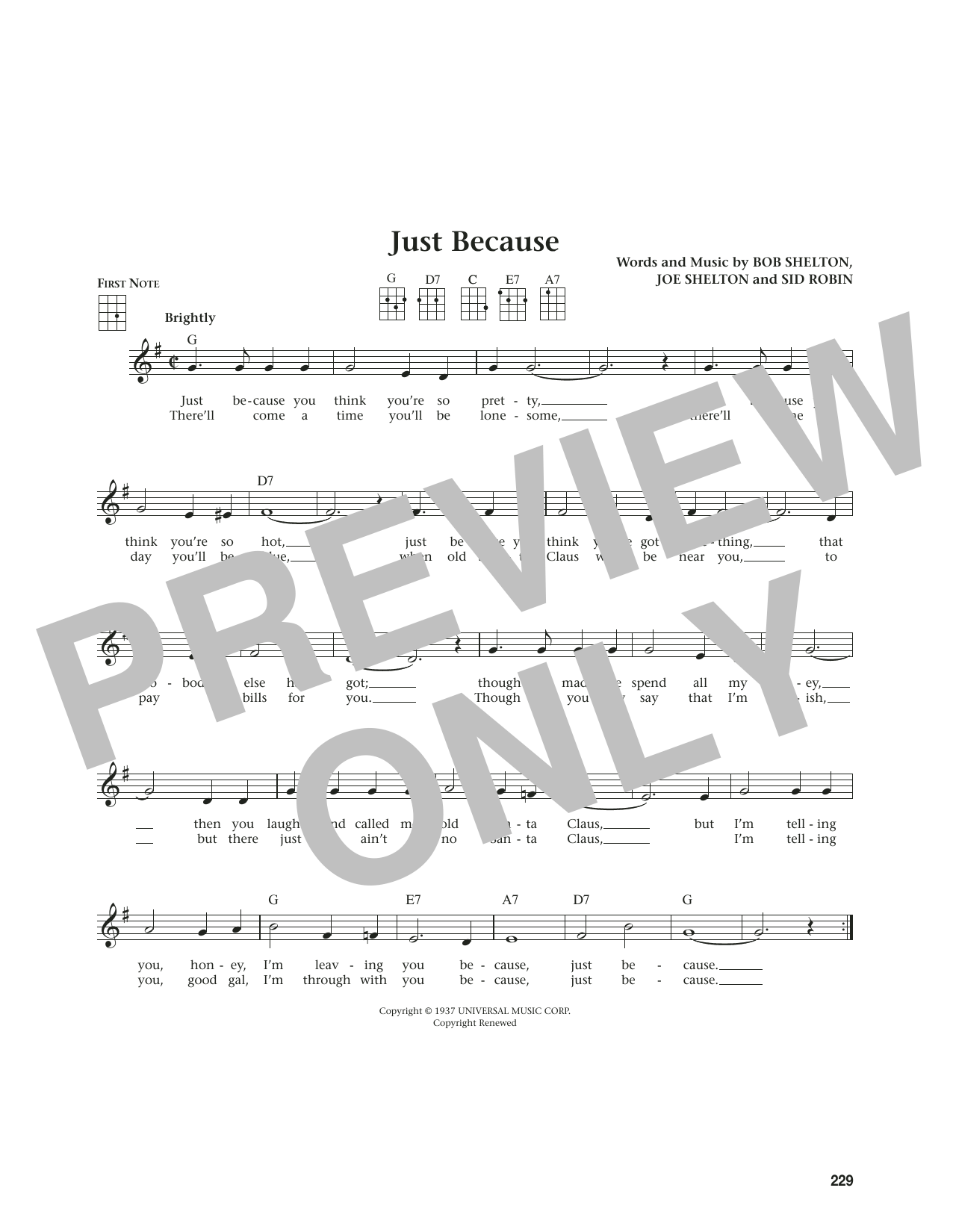 Frankie Yankovic Just Because (from The Daily Ukulele) (arr. Jim Beloff) sheet music notes and chords arranged for Ukulele