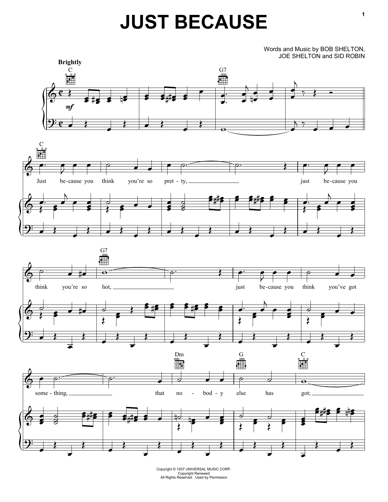 Frankie Yankovic Just Because sheet music notes and chords arranged for Piano, Vocal & Guitar Chords (Right-Hand Melody)