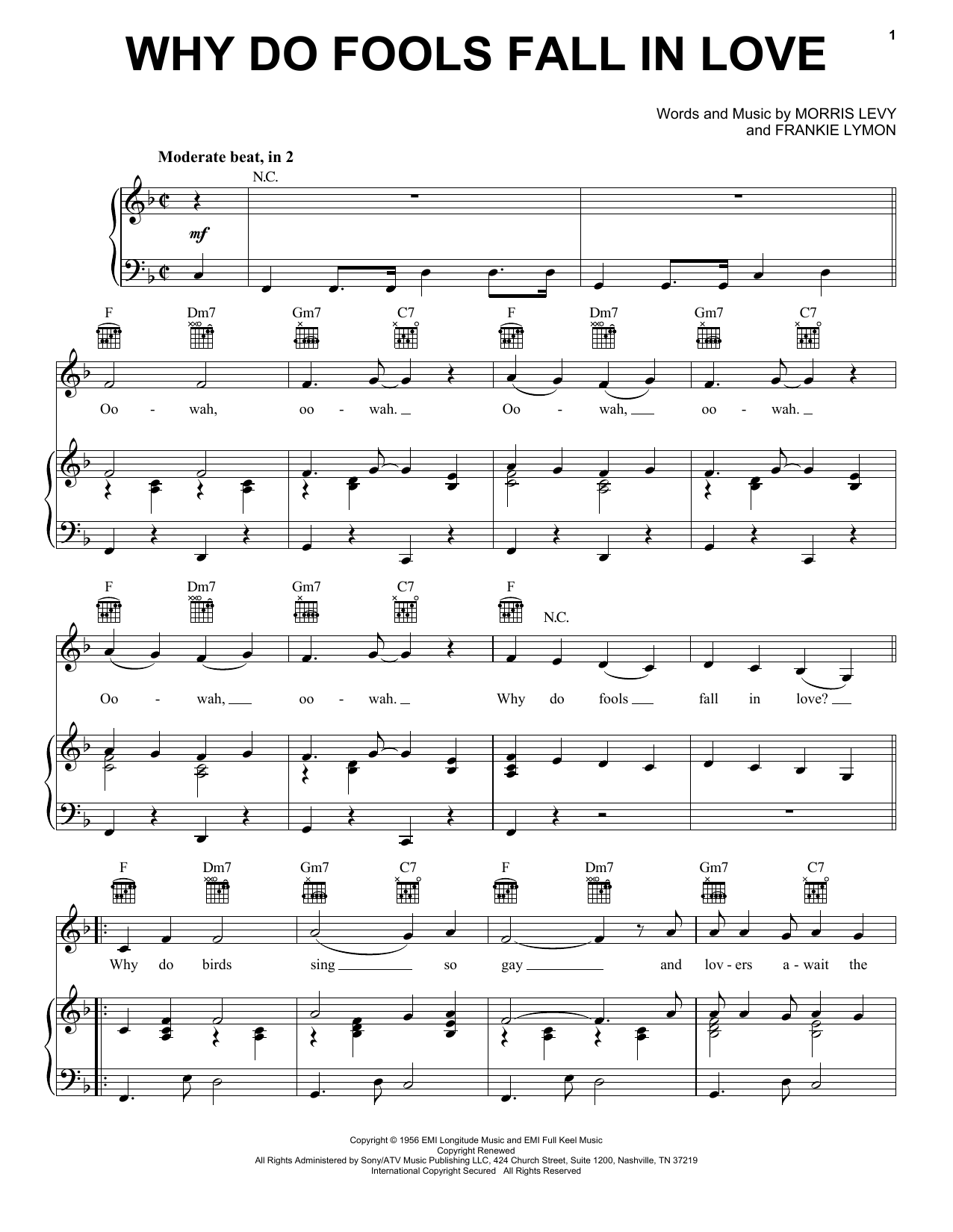 Frankie Lymon & The Teenagers Why Do Fools Fall In Love sheet music notes and chords. Download Printable PDF.