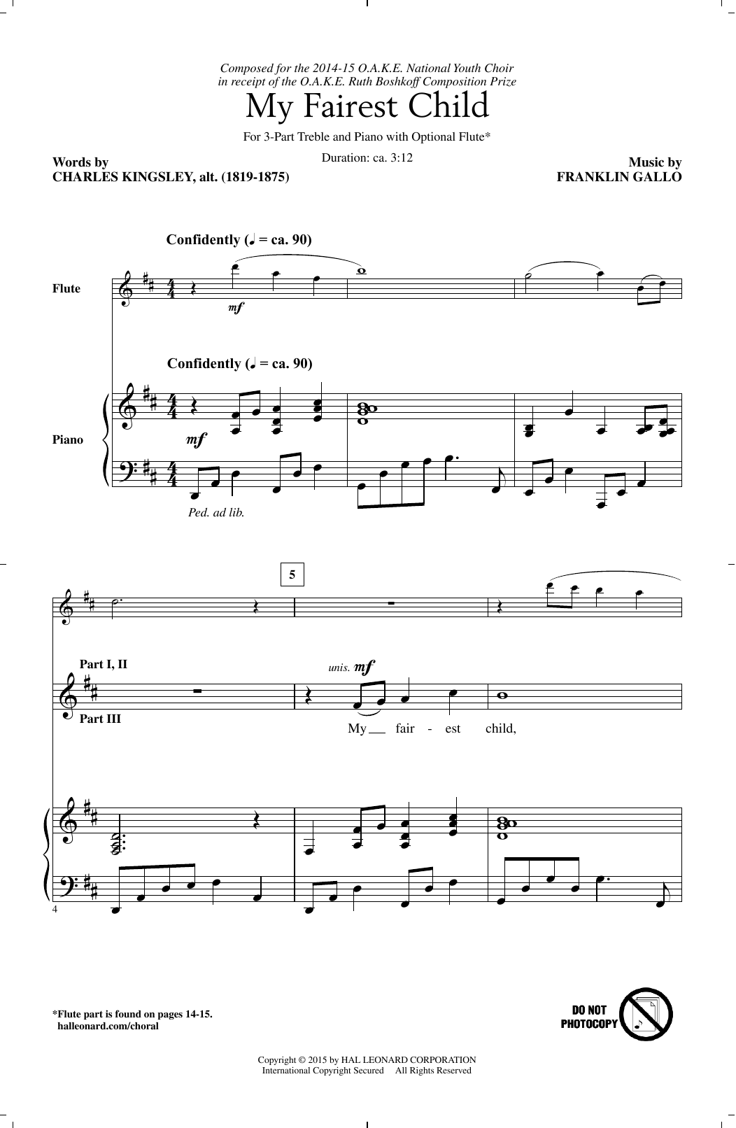 Franklin Gallo My Fairest Child sheet music notes and chords arranged for 3-Part Treble Choir