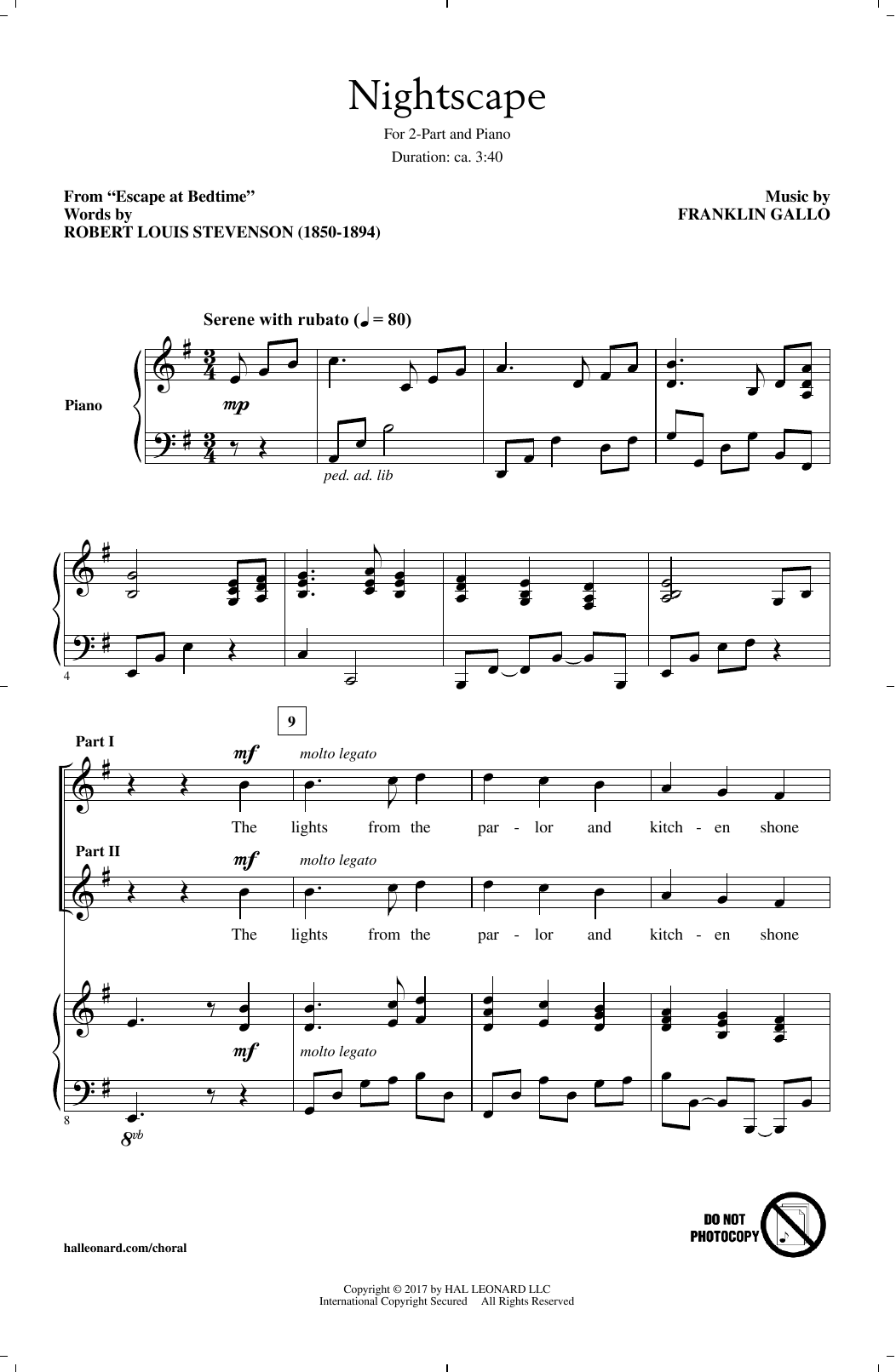 Franklin Gallo Nightscape sheet music notes and chords arranged for 2-Part Choir