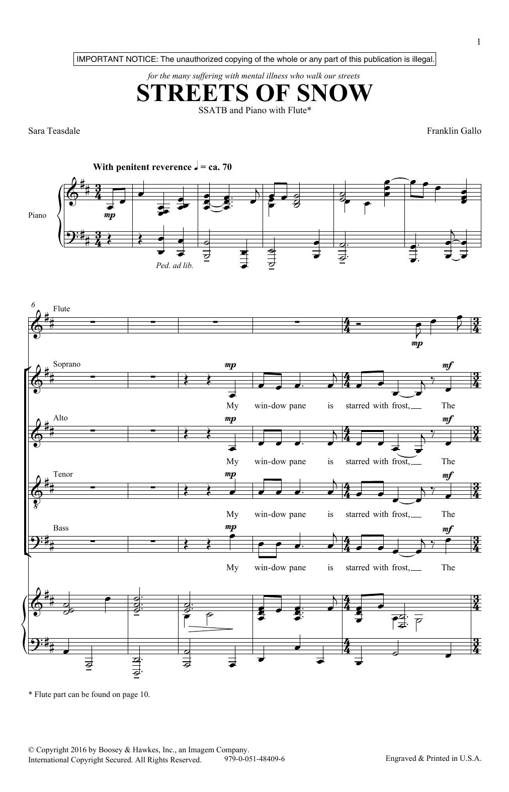 Franklin Gallo Streets Of Snow sheet music notes and chords arranged for SATB Choir