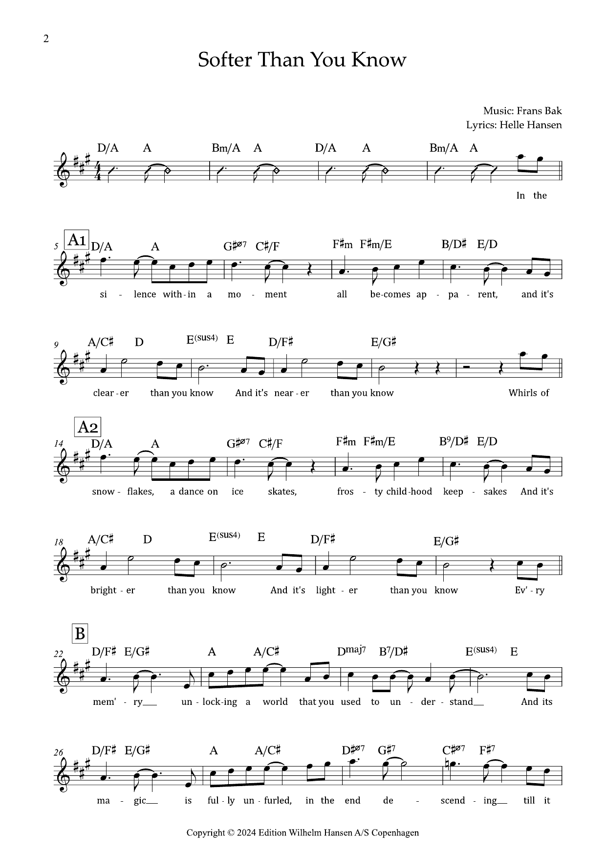 Frans Bak Softer Than You Know sheet music notes and chords arranged for Vocal Solo