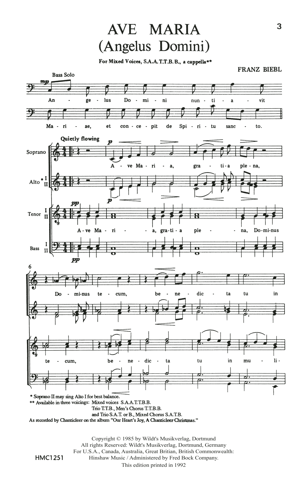Franz Biebl Ave Maria sheet music notes and chords arranged for TTB Choir