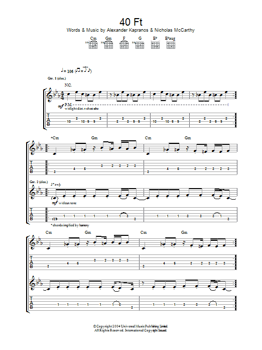 Franz Ferdinand 40 Ft sheet music notes and chords arranged for Guitar Tab