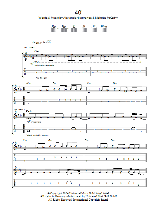 Franz Ferdinand 40' sheet music notes and chords arranged for Guitar Tab