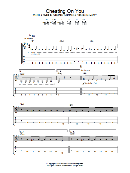 Franz Ferdinand Cheating On You sheet music notes and chords arranged for Guitar Chords/Lyrics
